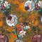 Orange-Red-Multi Floral Circle Art Printed Linen Woven Fabric By the Yard
